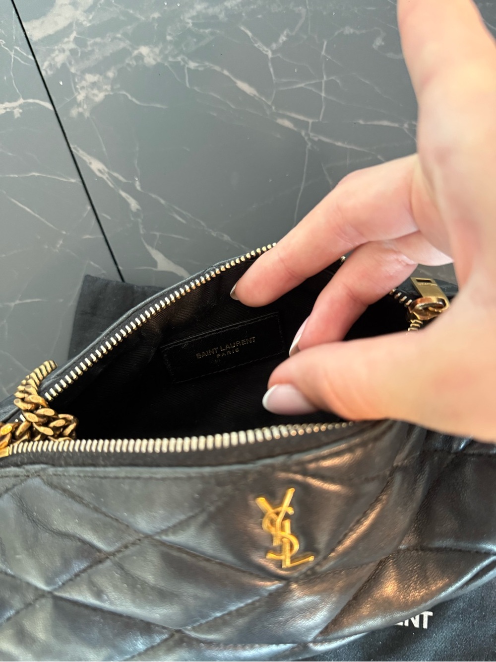 Yves Saint Laurent Black Quilted Leather Wristlet with Gold Hardware - Picture 6 of 6